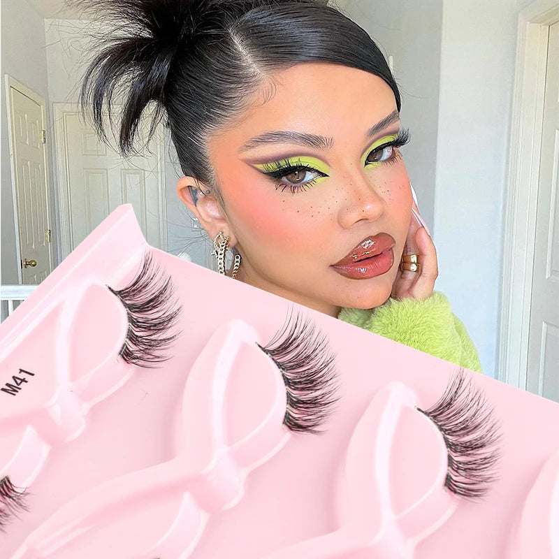 3/5 Pairs Cat Eye False Lashes Natural Short Fluffy Eyelashes Wispy Half False Eyelashes Eye End Extension Faux Mink Makeup