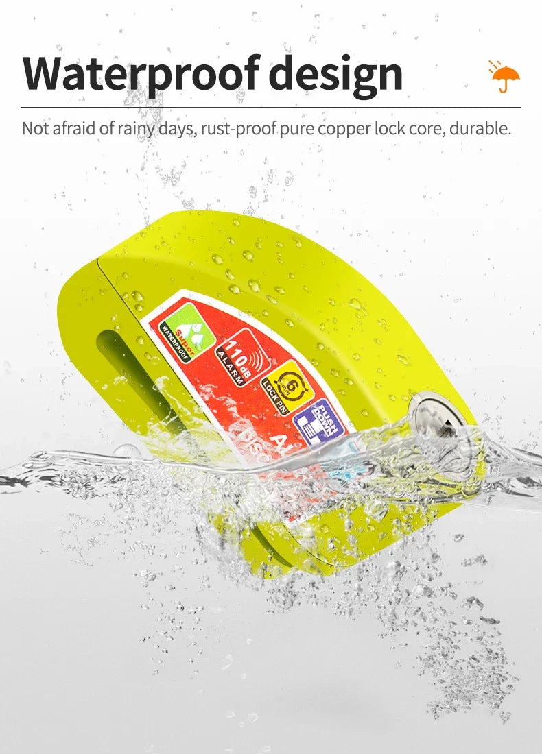 Motorcycle Scooter Bicycle  Alarm Lock Wheel Disc Brake Waterproof Anti-Theft Aluminum Alloy Safety Brake Lock Moto Aaccessories