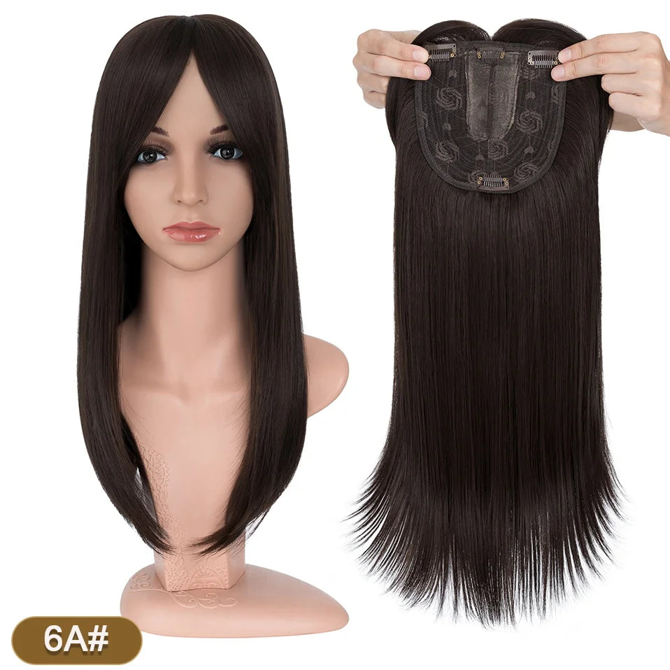 Benehair 14'' 18'' Hair Toppers with Bangs for Women Synthetic 6x6 Top Hairpieces Wigs Long Striaght Clip in Hair Extension