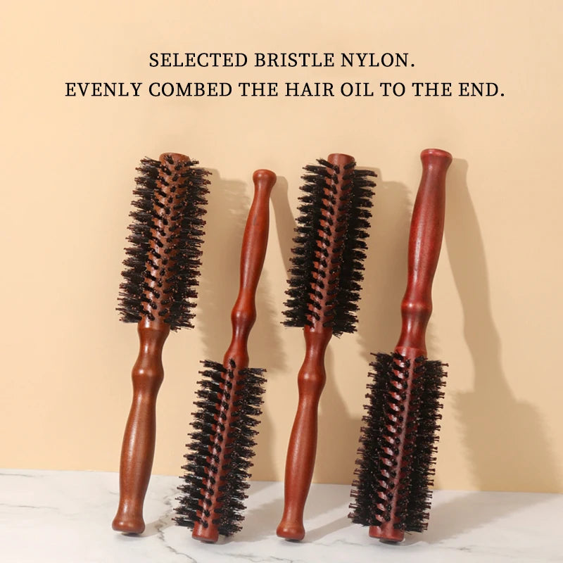 6 Types Curly Hair Comb Hairdressing Styling Tools Wooden Handle Bristle Rolling Hairbrush Combs
