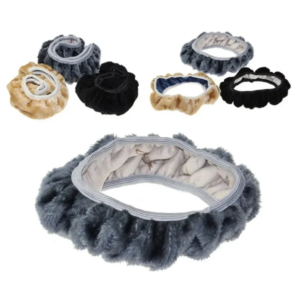 38cm Premium Soft Short Fur Car Steering Wheel Cover High-density Warm Plush Winter Steering Wheel Protector Cover Accessories