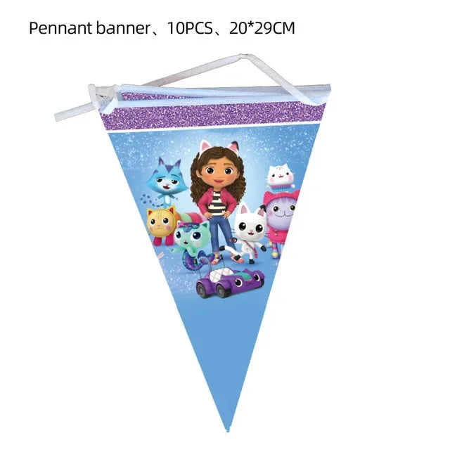 Disney Gabby Doll House Theme Birthday Party Flag Pulling Balloon Decoration Disposable Tableware Supplies