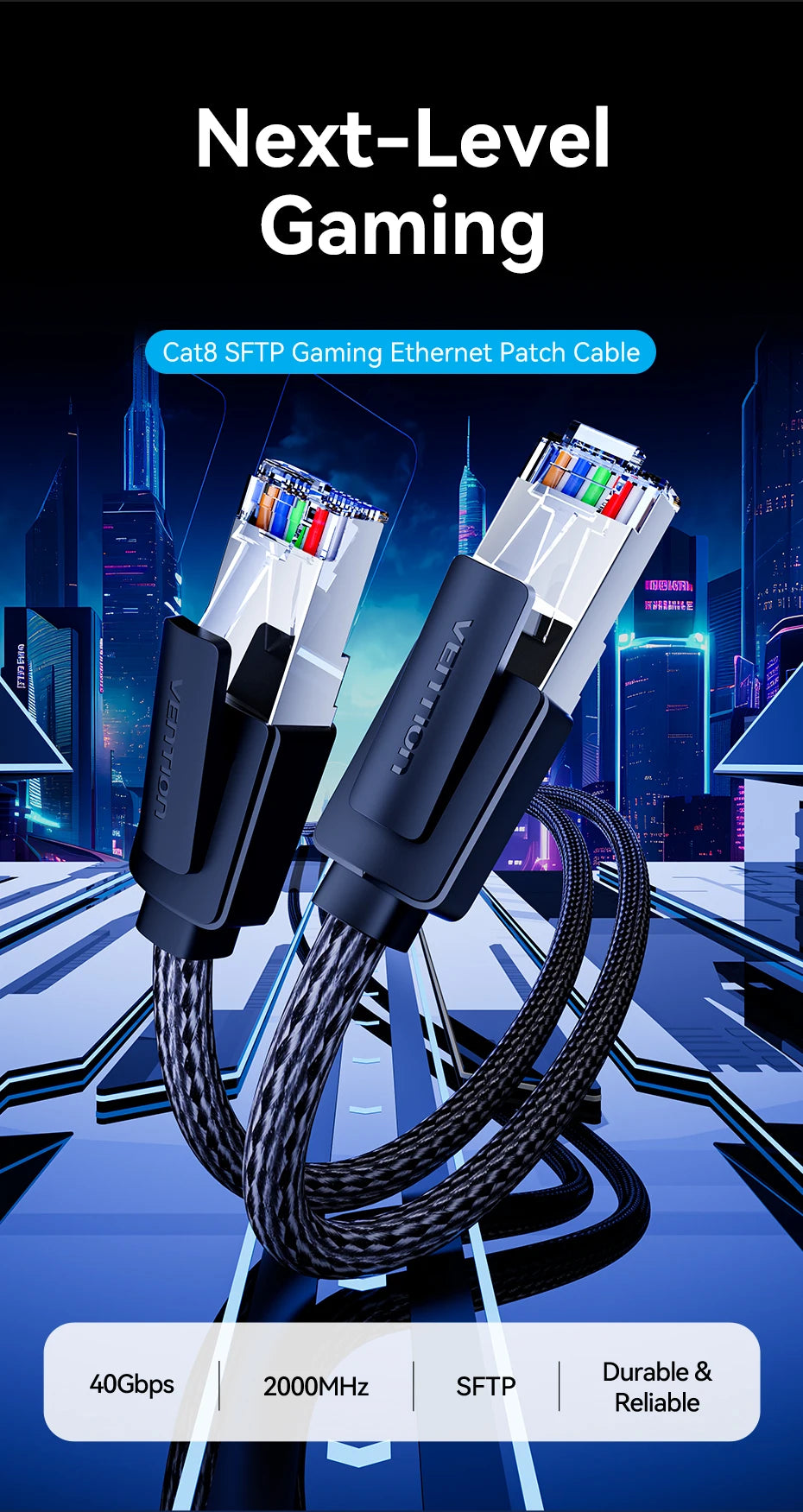 Vention Ethernet Cable CAT8 40Gbps Cotton Braided Network Lan Patch Cord for PC Modem Laptop PS 5/4 Router RJ45 Cable Ethernet