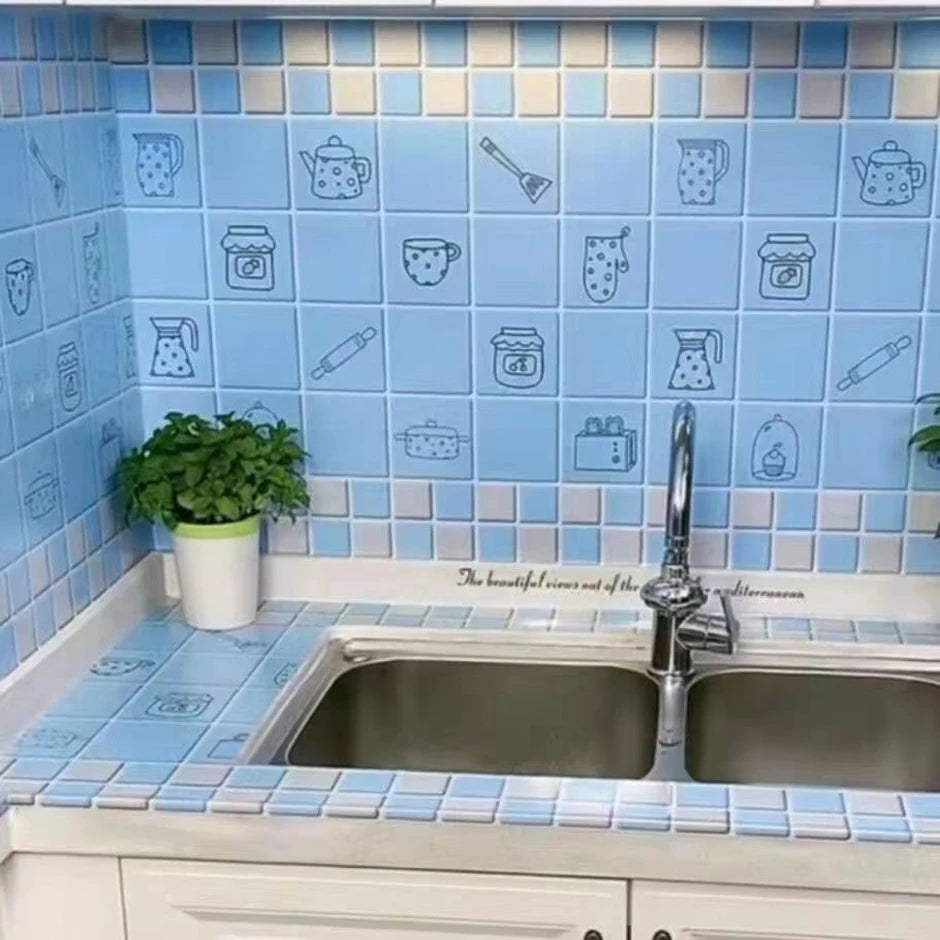 Kitchen Oil Resistant Stickers Waterproof Self-adhesive Wallpaper Stove Countertop Protective Pad Cabinet Countertop Marble Film