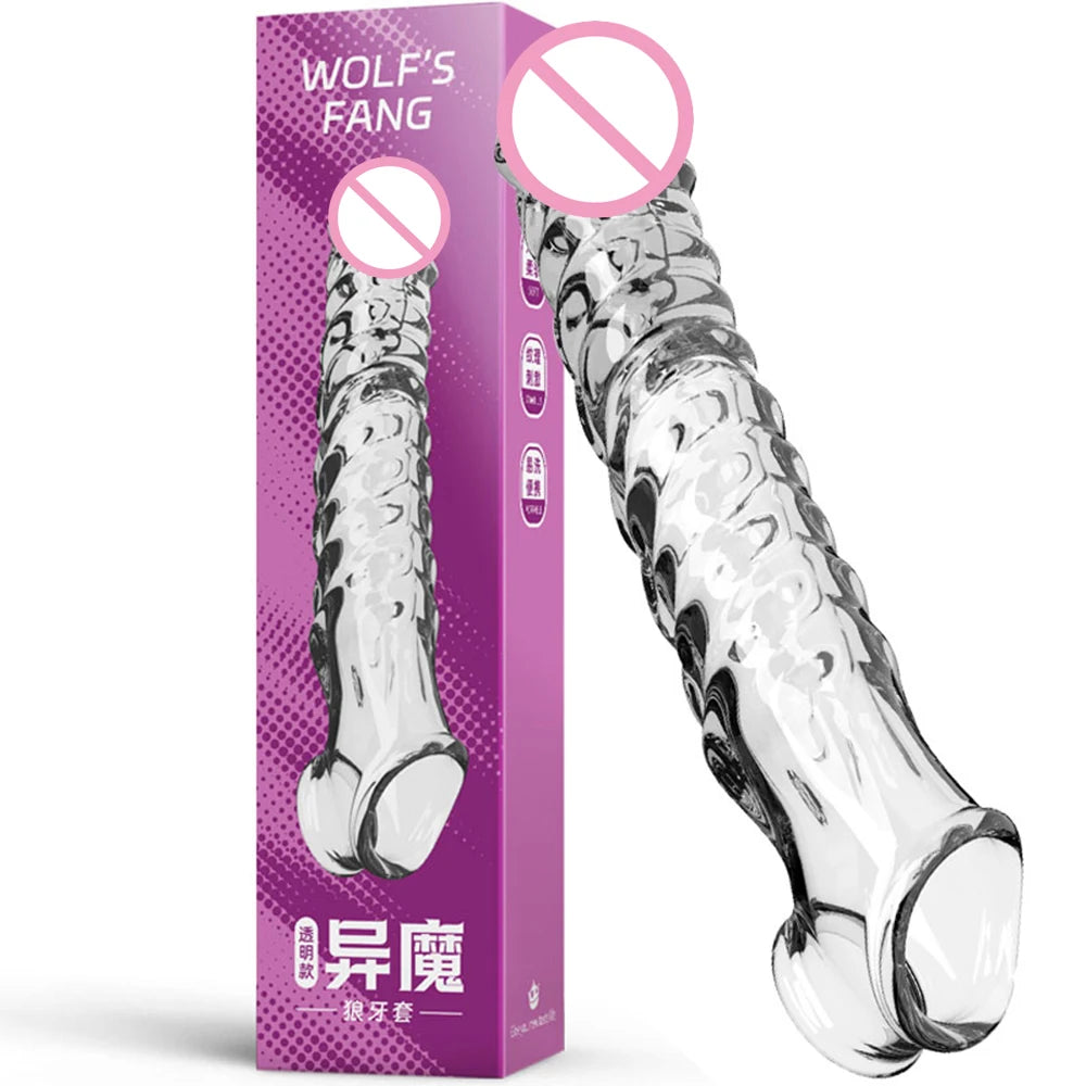 Huge Penis Enlargemen Sleeve Vibrator Extender 8cm Reusable Soft Condoms Dick Sleeve Adult Sex Toys for 18 Men Delay Ejaculation