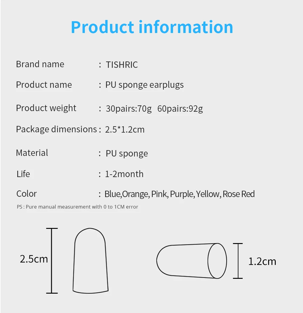 TISHRIC Earplugs Soft Sponge Ear Plugs Noise Reduction Sleeping Earplug  Travel Noise Reduction Rate 35.5db Sound Insulation