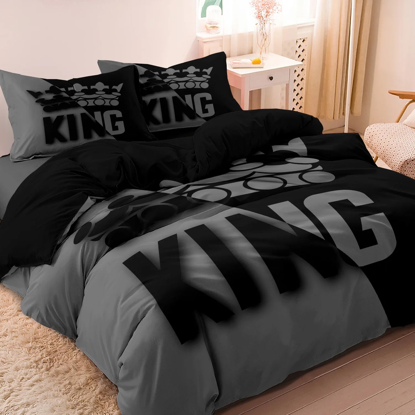 3pcs King &Queen Size Bed Pattern Down Duvet Cover Set Soft and Comfortable Bedroom and Dormitory Decoration Bedding Set