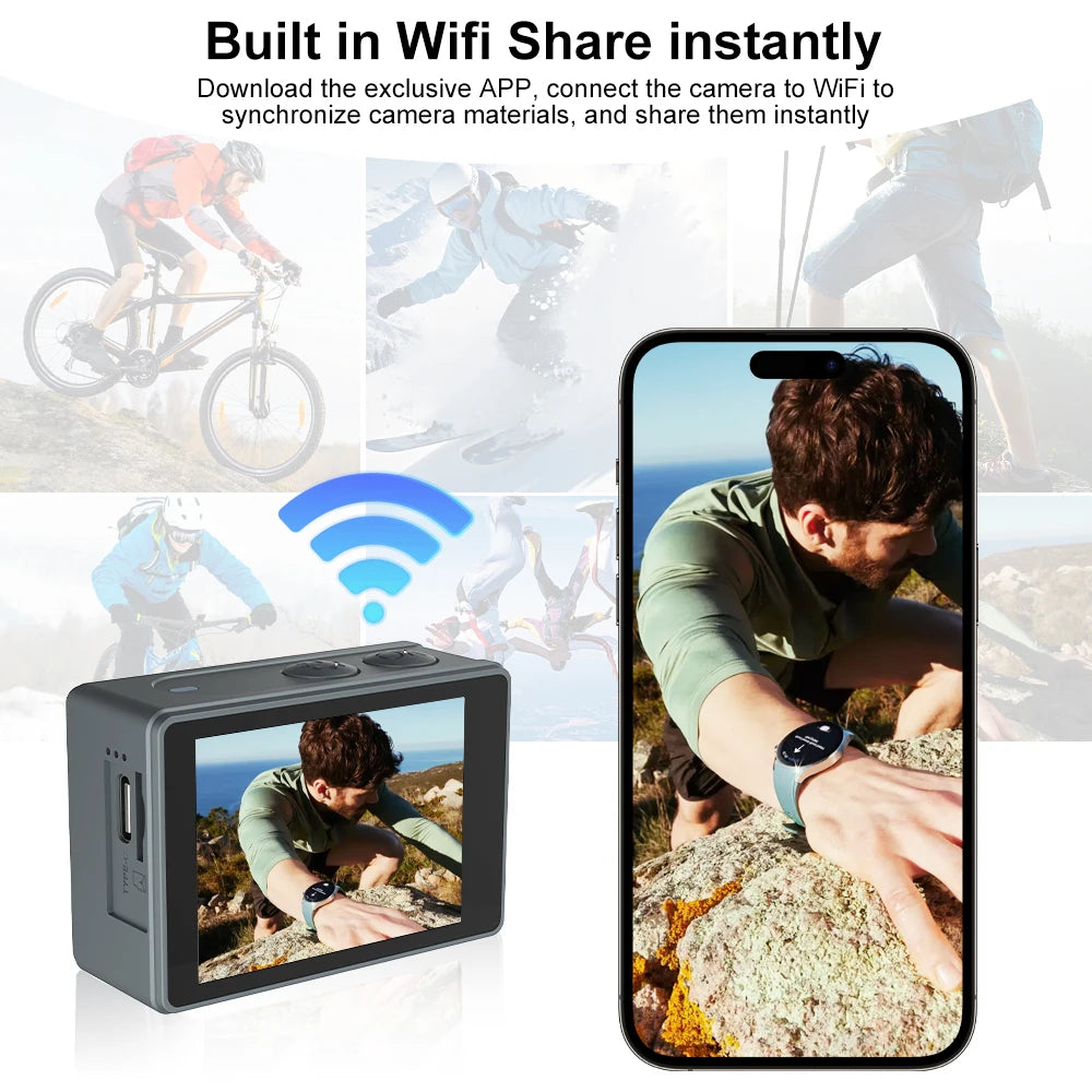 5K Action Camera 4K60FPS Dual IPS Touch LCD WiFi 170° DVR Action Cam 30M Waterproof 5X Zoom Sports Camera With Remote Control
