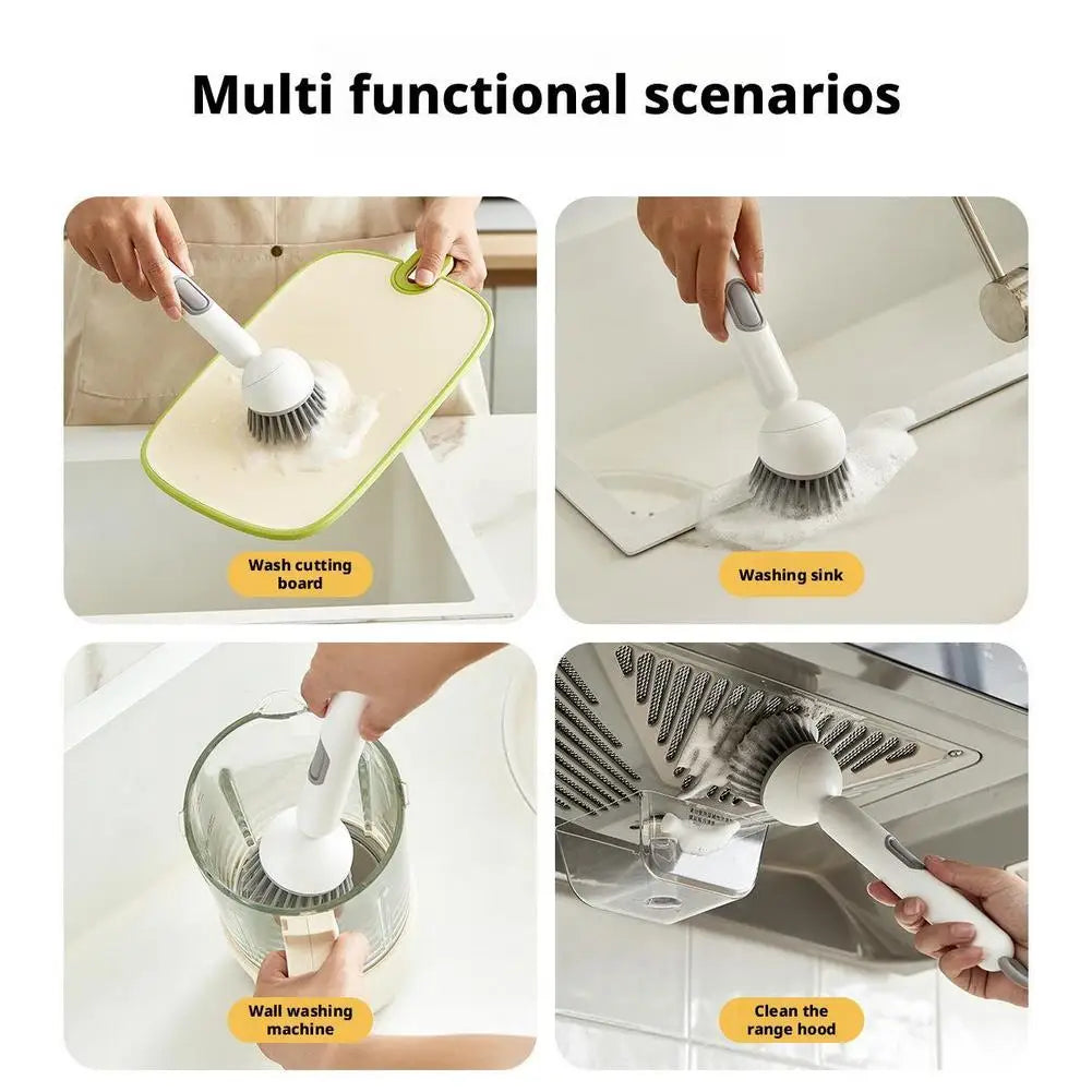 Kitchen Pot Brush for Home Use Long Handle Rotating Dish Washing Scrubber with Liquid Dispenser Bowl Pans Brush Cleaning Tools