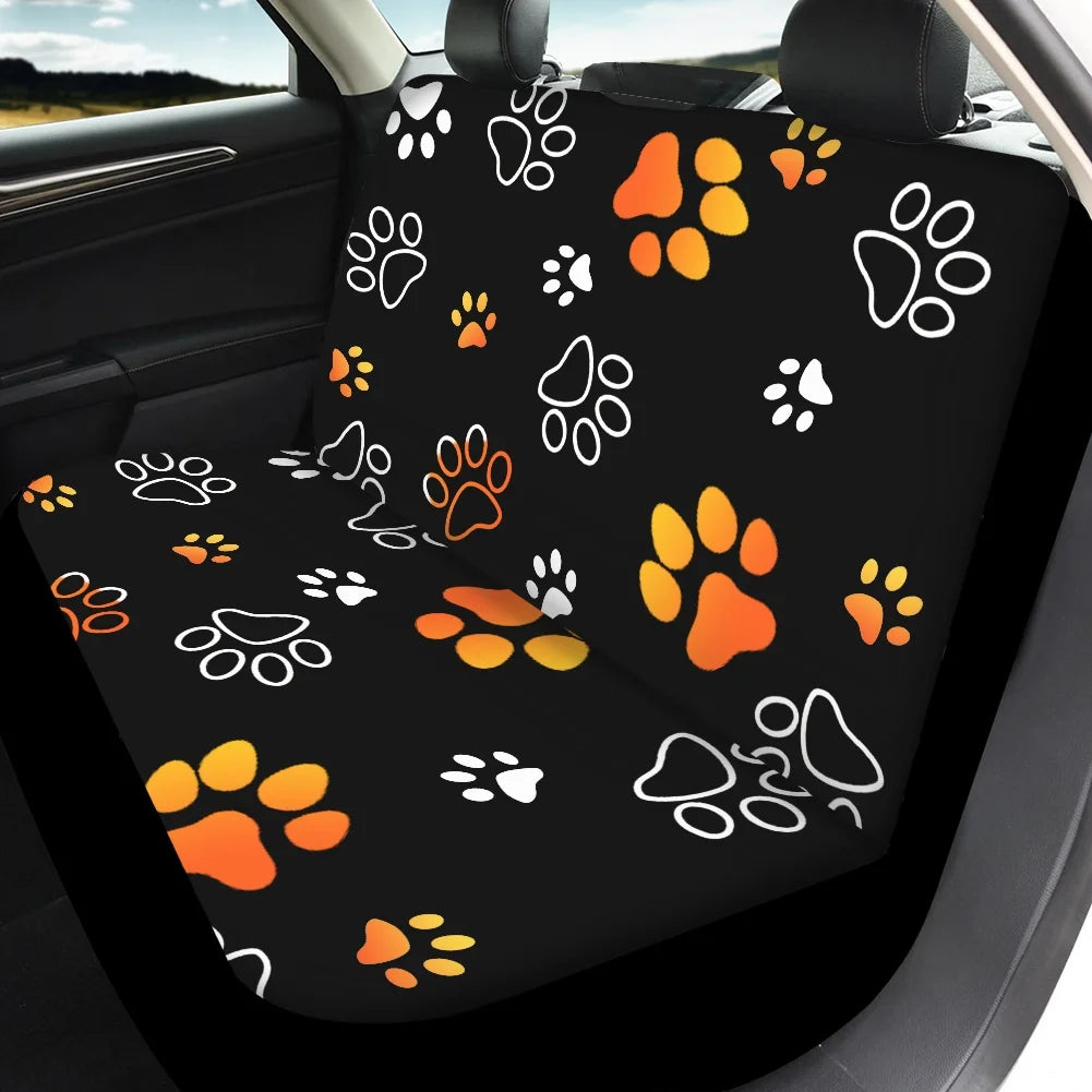 Dog Paw Print Car Seats Cover Full Set 4Pcs Front/Back Seat Protector Custom Black Auto Interior for Woman Men Cartoon Footprint