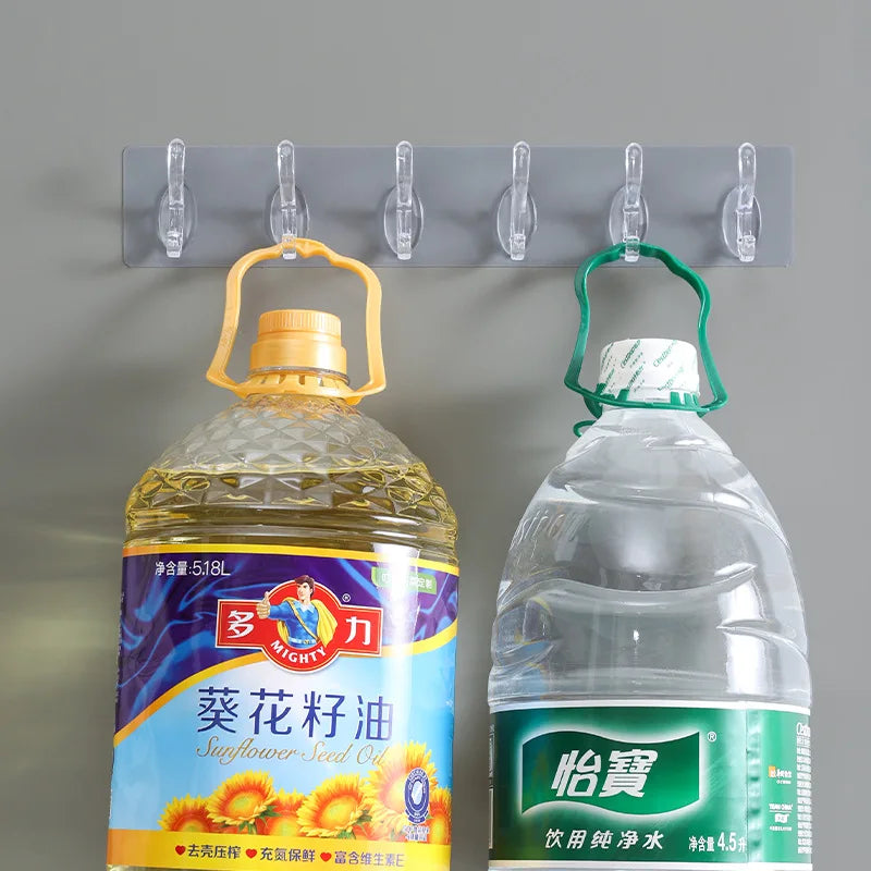 Transparent Row Hook Non-perforated Seamless Hook 5-6 Strong Hook Wall-mounted Row Clothes Hook