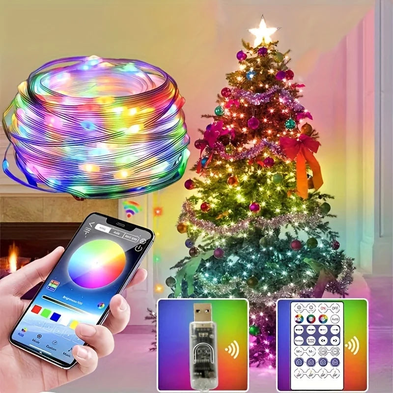 WS2812B RGB LED String 20m 10m 5m DIY Smart IC APP Bluetooth Remote Fairy Lights Dreamcolor Garden Party Christmas Wedding Decor