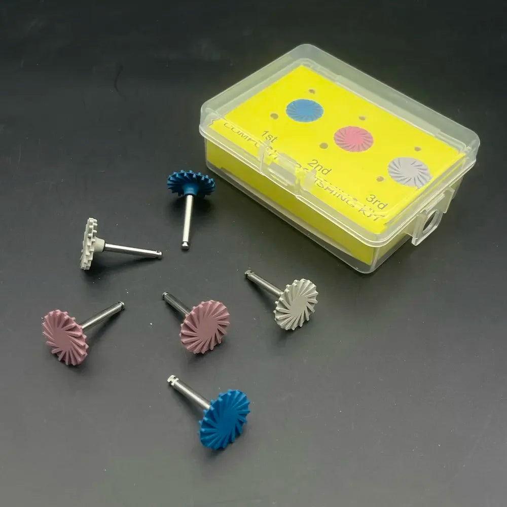 6Pcs/Box Dental Composite Resin Polishing  Disc Rubber Polisher 14mm Wheel 3 Colors Spiral Flex Brush Dentistry  Instrument