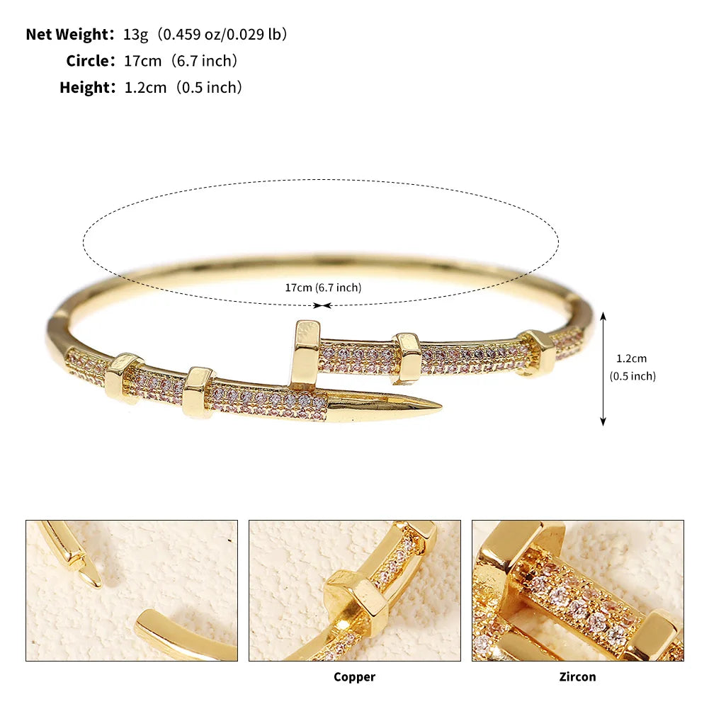 Classic Stainless Steel Woman's Nail Bracelet Europe and the United States Popular Bracelets Sparkling Zircon Bangle As A Gift