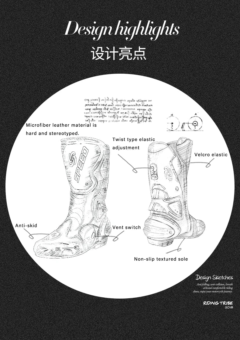 Riding Tribe Men Motorcycle Boots Moto Racing Motocross Off-Road Motorbike Motorcycle Shoes Botas Moto Riding Boots