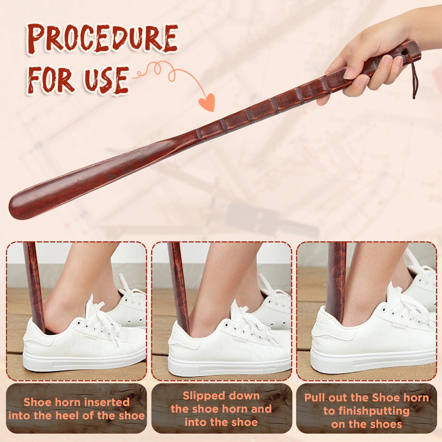 54CM Durable Professional Wooden Shoe Horn Flexible Long Handle Shoehorn Useful Shoe Lifter for seniors Shoe Spoon Home Tools