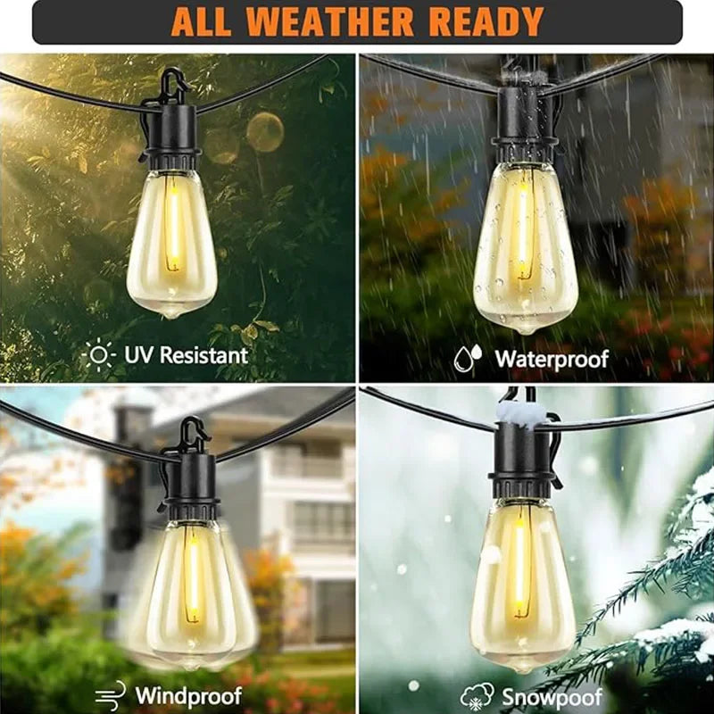 LED Solar String Light Outdoor Christmas Decoration Bulbs Retro Fairy Lights for Patio Camping Holiday Wedding Party Decoration