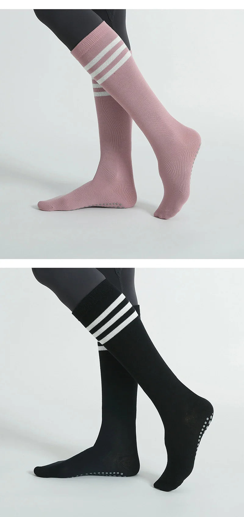 Autumn Winter Women Yoga Socks Striped Cotton Fitness Breathable Pilates Socks Middle Tube Non-Slip Gym Dance Ballet Grip Socks