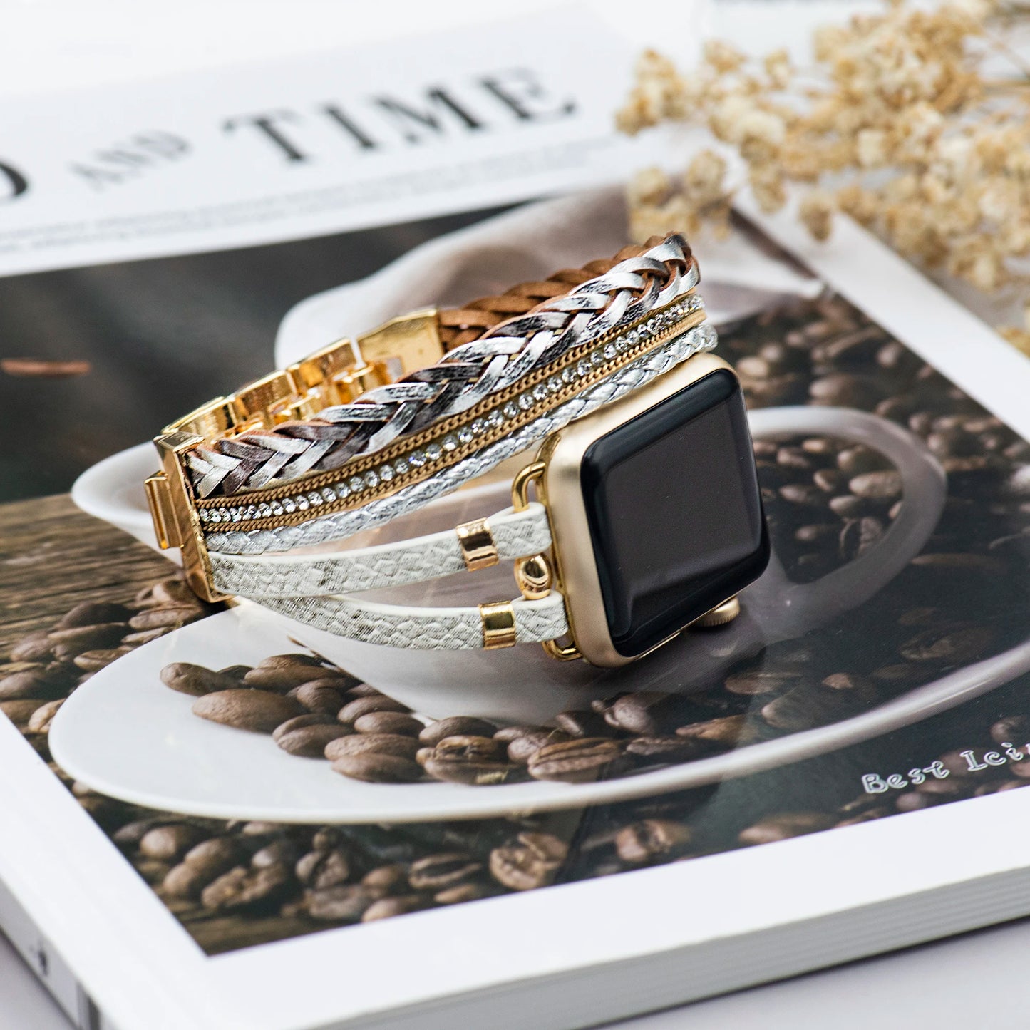 Boho Leather strap for apple Watch strap, men and women 38mm/40mm/41mm 42mm/44mm/45mm/49mm, stylish hand-printed leather strap