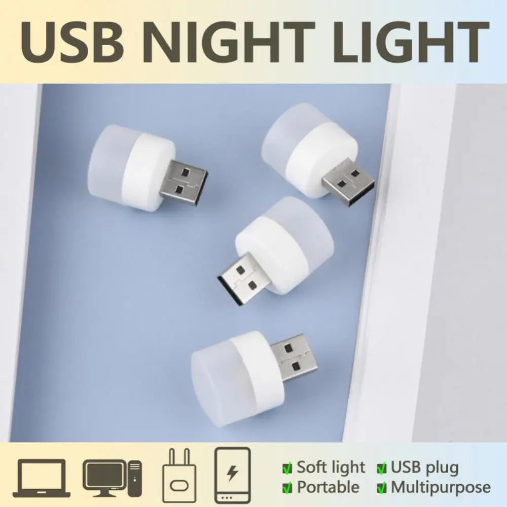 oobest USB Night Light Portable Eye Protection Reading Plug Bulbs Mini LED Lamp Computer Mobile Power Charging Small Book Lights