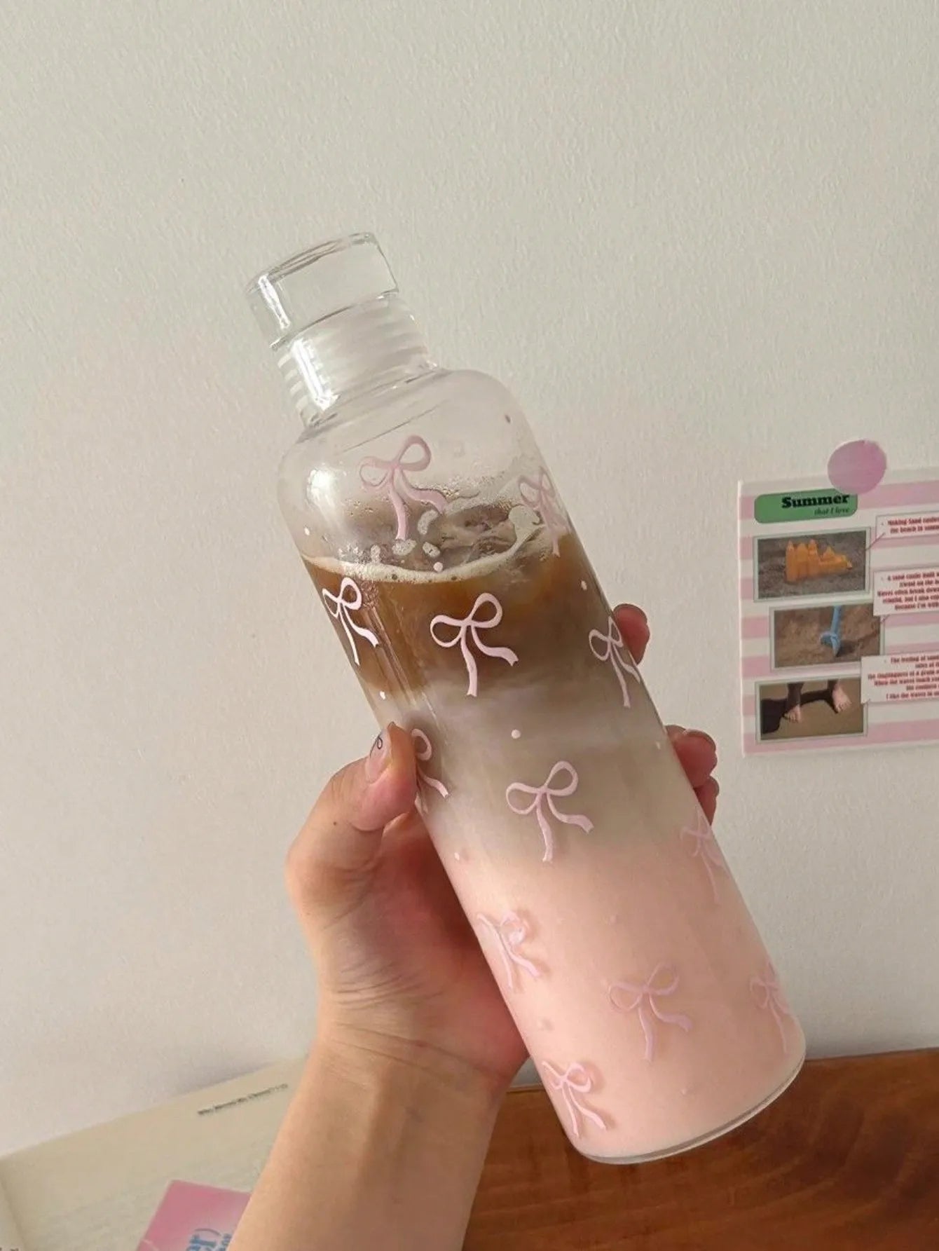 Clear bow plastic sports water bottle Time marker leak-proof juice milk cup Portable children's school sports cup