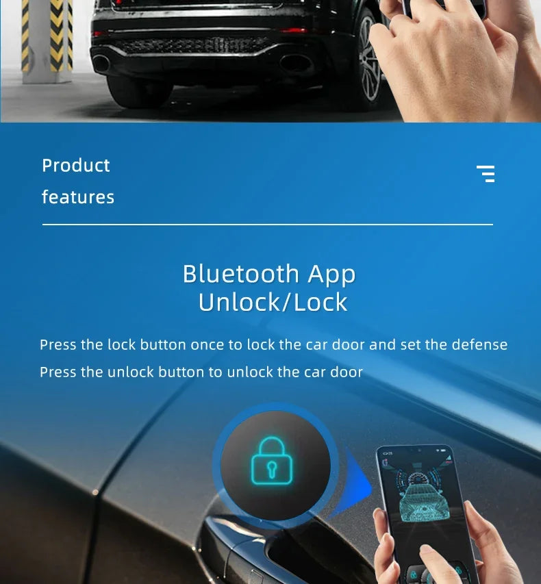 Universal Car Push Button Start Stop Keyless Entry Starter System Cell Phone Bluetooth APP PKE Remote Control Ignition Car Alarm