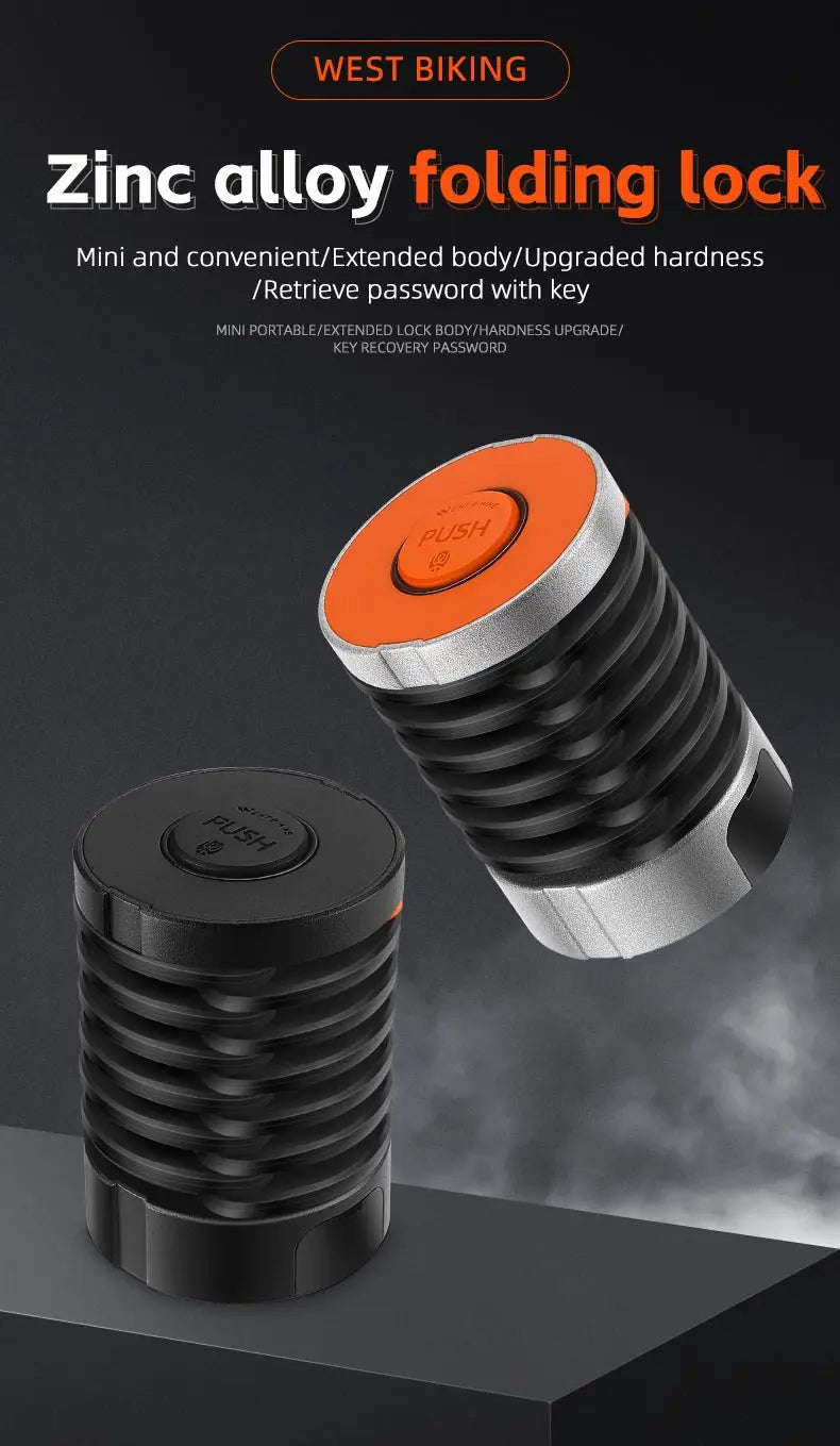 WEST BIKING Folding Bike Lock Combination Anti-theft Lock Portable E-Bike Heavy Duty Chain Lock Bicycle Cycling Accessories