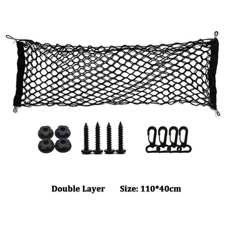 Universal Car Rear Trunk Net Mesh Elastic Nylon Back Cargo Storage Organizer Double Layer Luggage Grocery Holder Boot String