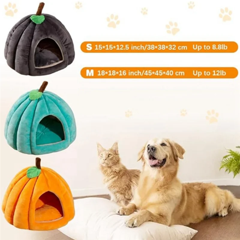 AD-Pumpkin Cat Bed, Cat Beds For Indoor Cats Pumpkin Shape Cat Cave Bed,Cat Tent With Removable Cushion