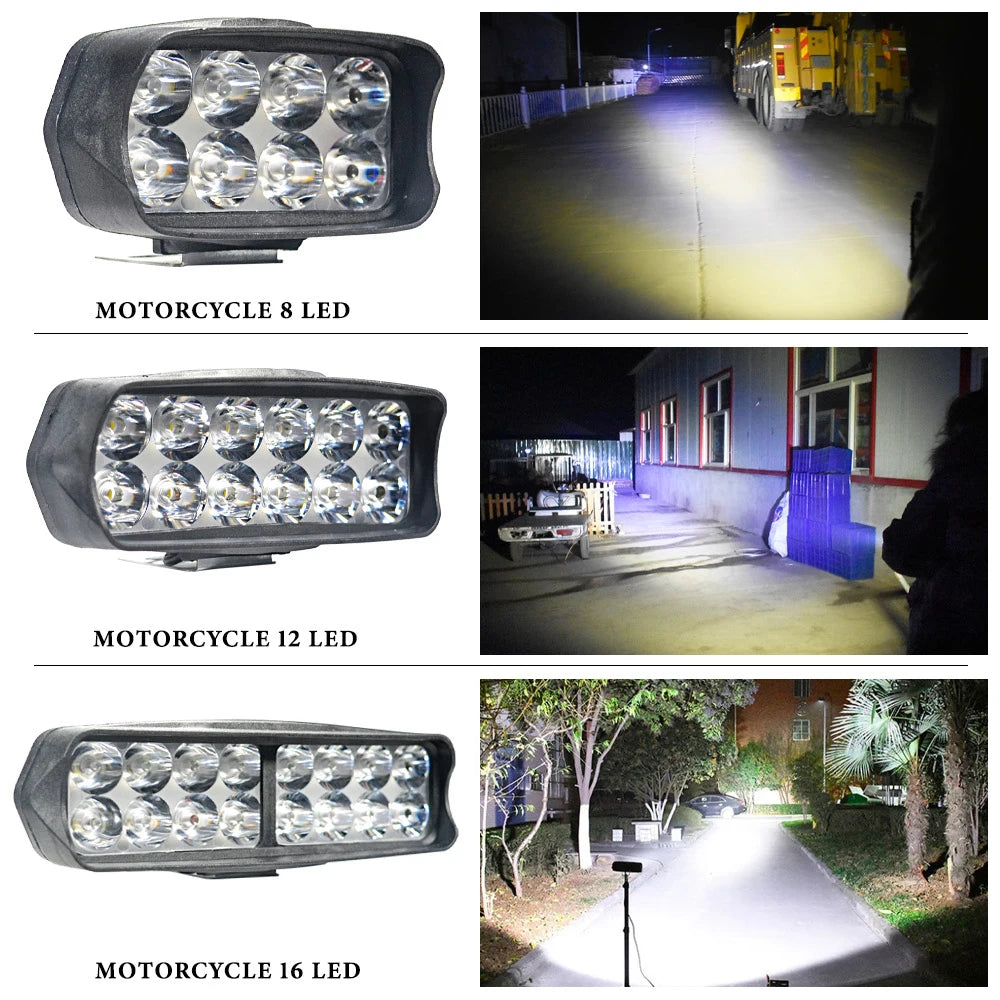 1Pcs 8/12/16 Led Motorcycle Headlight External Auxiliary Lamp Motorbike High Bright DRL Driving Light Work Light White 12V