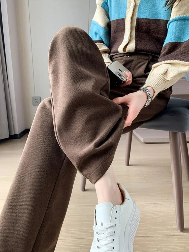 Fashion women's straight leg pants loose casual wide leg pants women straight leg small stylish senior all match all match pants