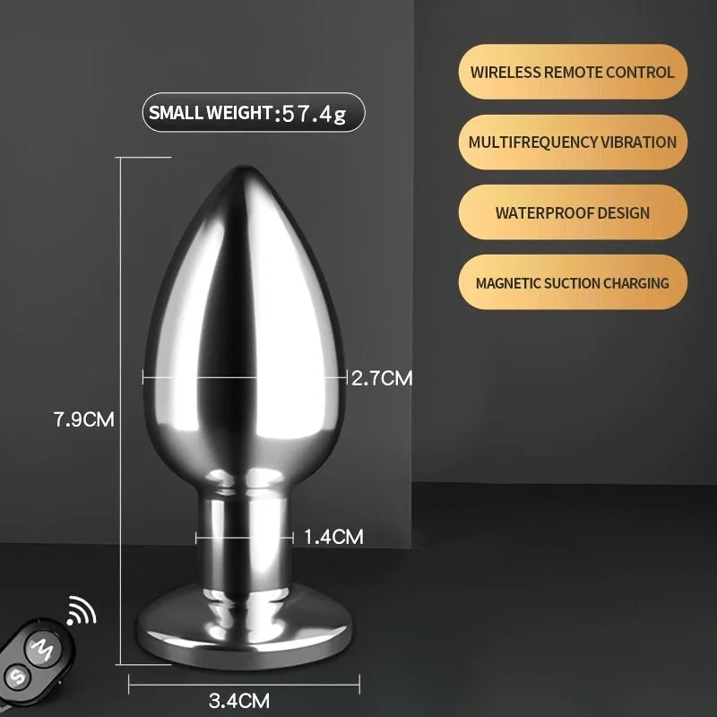 JIUUY wireless remote control unisex metal backyard vibrating anal plug prostate massager adult sex toys