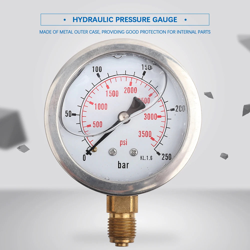 Hydraulic Gauge Hydraulic Pressure Gauge Manometer 0-250Bar 0- 3750PSI G1/4 63mm  Hydraulic Water Pressure Gauge Meter