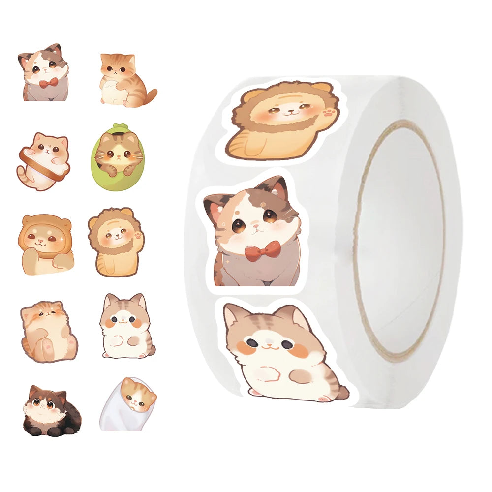 500Pcs/Roll Cartoon Cute Big Eye Cat Stickers for Notebook Helmet Scrapbook Journaling Encourage Children Sticker