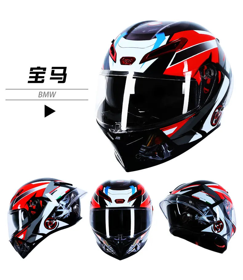 ICE.BEACON Anti fog 3C certification national standard locomotive Motorcycle big tail racing double lens helmet fashion trend pe