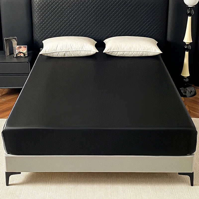 Satin Elastic Fitted Sheet Solid Mattress Cover 360 Band Bed Sheet for Single Double Couple King Queen Full Twin Bedsheet
