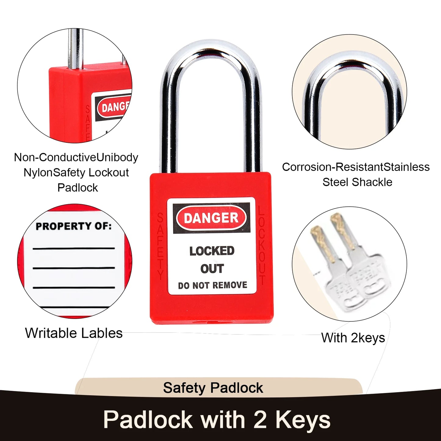 Red Electrical Lockout Tagout LOTO Kit with Pocket Bag Includes Safety Hasp Warning Tags Circuit Breaker Locks Nylon Ties