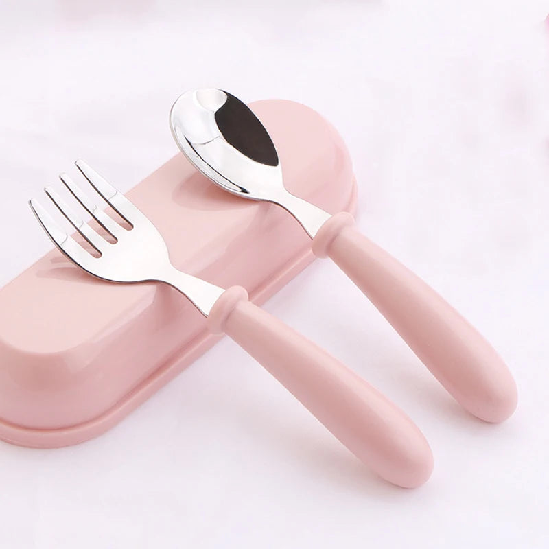 3pcs Children Spoon Forks Box Kids Stainless Steel Kids Cutlery Portable Baby Feeding Utensils Baby Spoons Baby Tableware Set