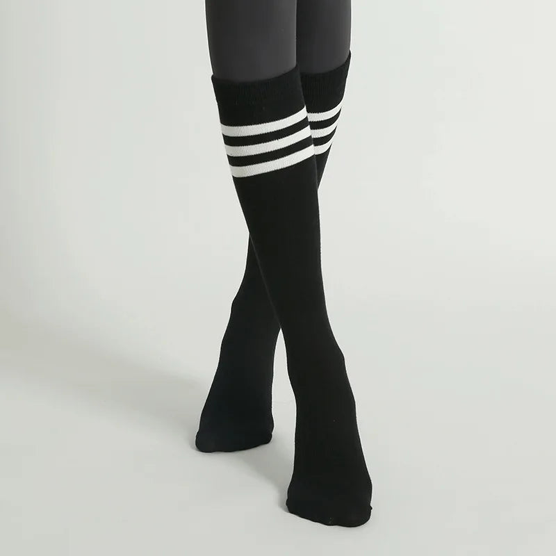 Autumn Winter Women Yoga Socks Striped Cotton Fitness Breathable Pilates Socks Middle Tube Non-Slip Gym Dance Ballet Grip Socks
