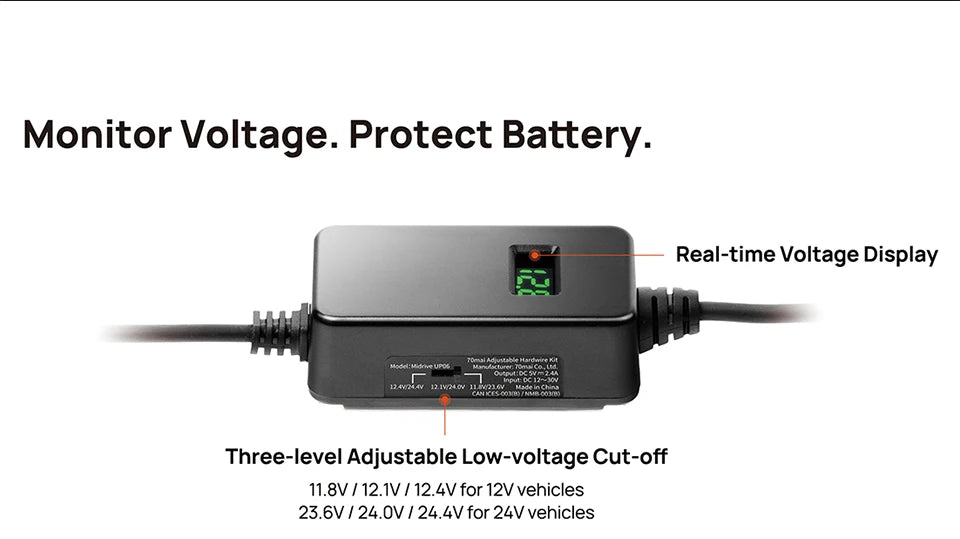 70mai Dash Cam Hardwire Kit OBD-II &  Adjustable Hardwire Kit UP06 for Car DVR Type-C Interface Plug-and-Play Parking Model