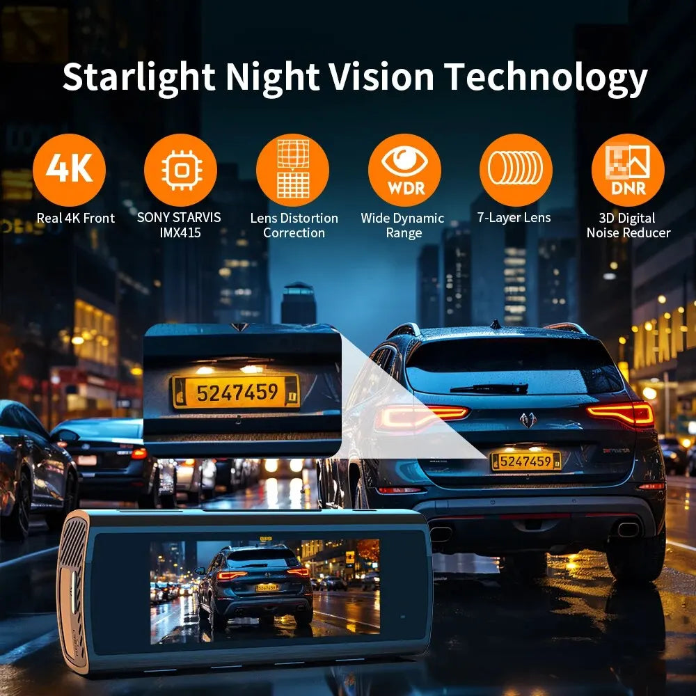 KAWA 4K Dash Camera for Car DVR Sony IMX415 Rear View Video Recorder DVR Voice Control GPS 24h Parking APP WiFi Control Dashcam