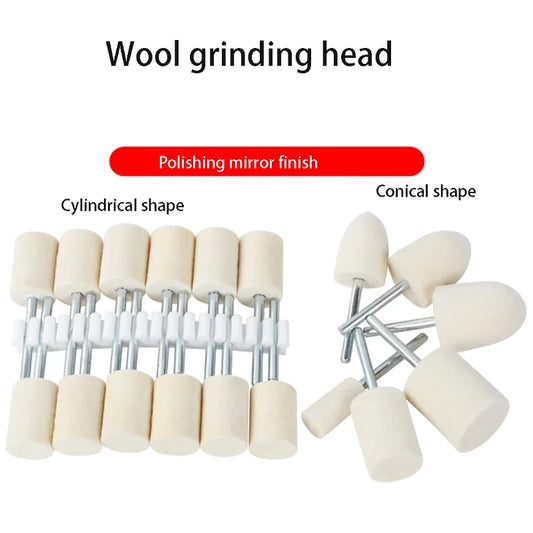 5/6PCS O.D 3-12mm Wool Felt Polishing Wheel Grinding Head Suitable for Dremel Drill Bit Rotation Tool 2.35mm  Handle
