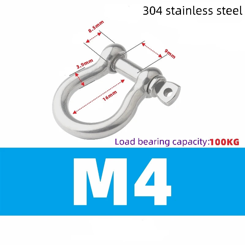 304 Stainless Steel Japanese/European Bow Extended Shackle - Durable Marine Hardware for Rigging and Heavy-Duty Applications