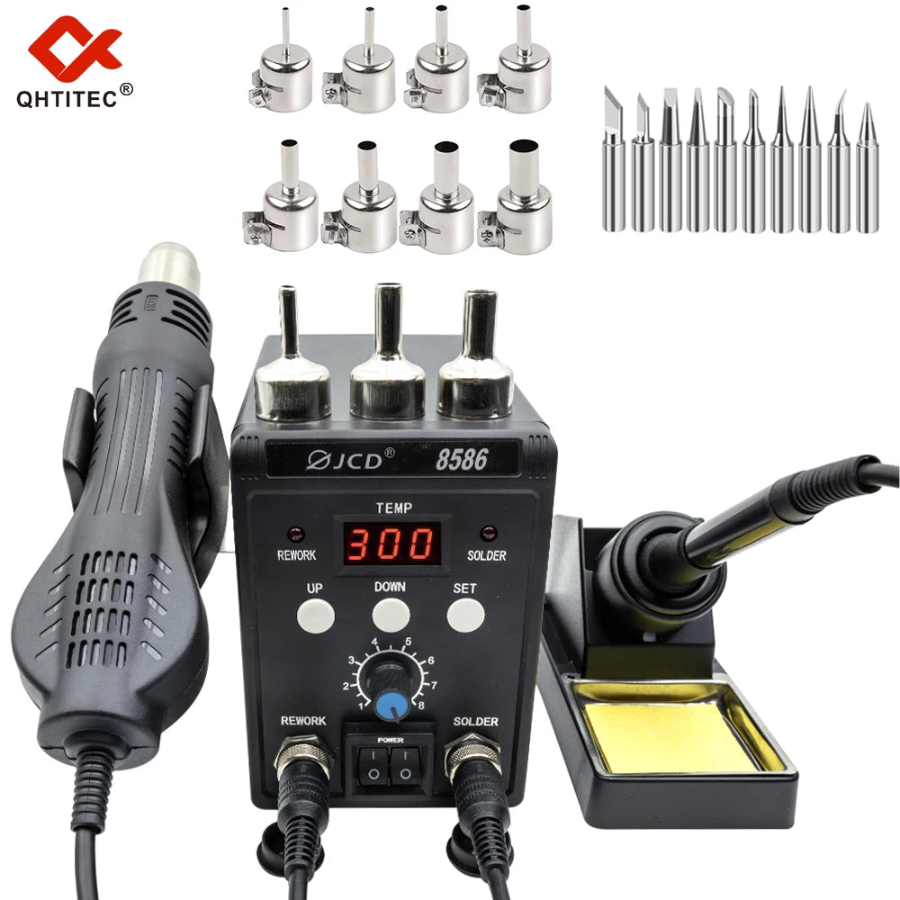 JCD 2 in 1 Soldering Station 8586 LCD Digital Display SMD Rework Hot Air Gun Soldering Iron 220V 110V ESD Welding Repair Tools