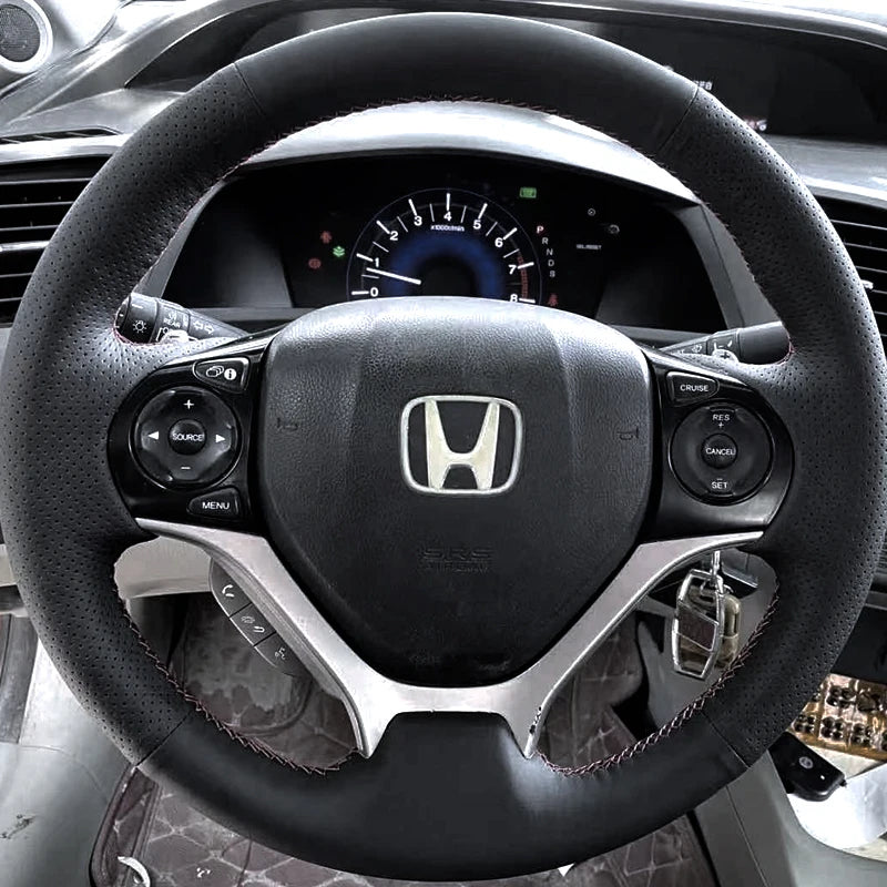 DIY Hand-sewing Steering Wheel Cover Black Microfiber Leather Car Steering Wheel Cover For Honda Civic Civic 9 2012-2015