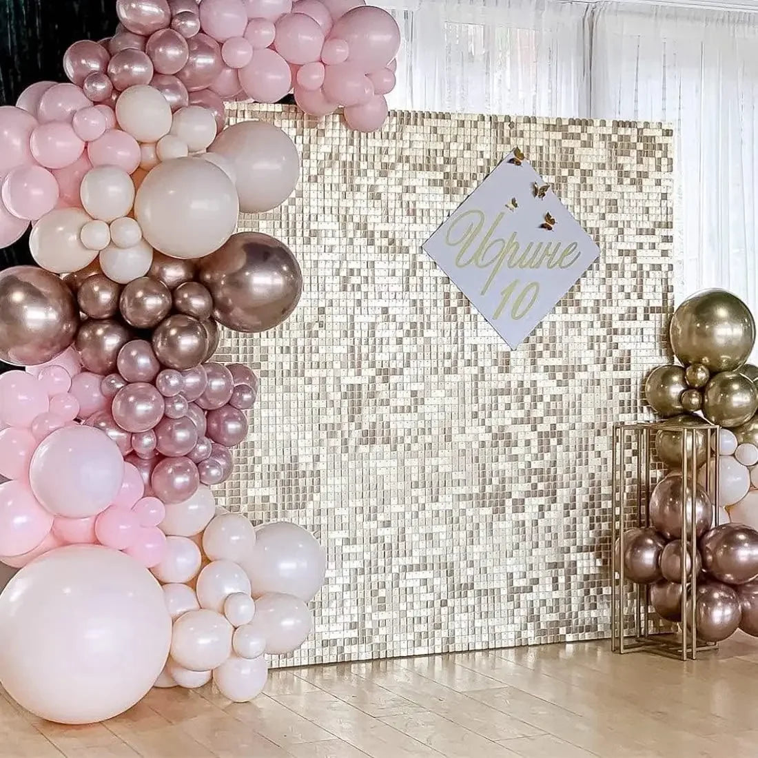 Shimmer Wall Backdrop Champagne Gold Square Sequin Wall Panel Backdrop Decor for Wedding, Anniversary, Birthday, Party, 24 Pcs