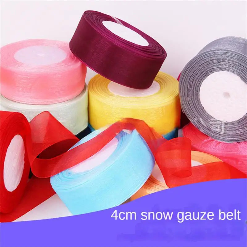 4cm Sheer Chiffon Organza Ribbon Webbing Crafts Christmas Halloween Wedding Decoration Gifts Wrapping Bow Fabric