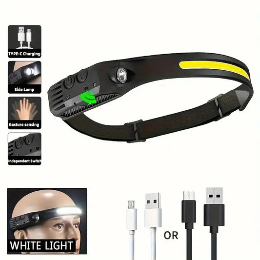 XPE+COB LED Induction Headlamp USB Rechargeable Motion Sensor Flashlight 5 Modes For Outdoor Camping Torch Cycling Head Light