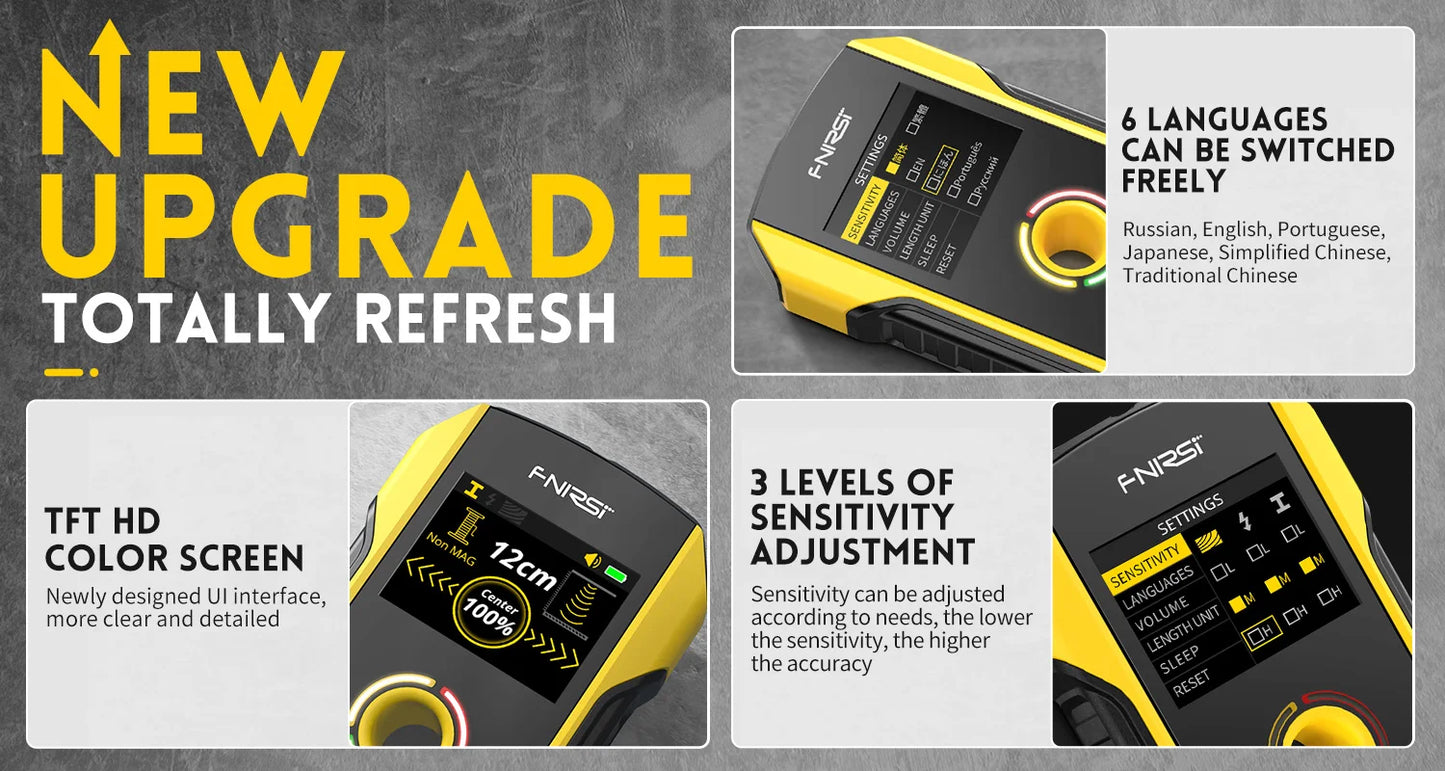 FNIRSI WD-02 Wall Detector Stud Finder New Design Positioning Hole TFT Display AC Live Cable Wires Metal Wood Stud Wall Scanner