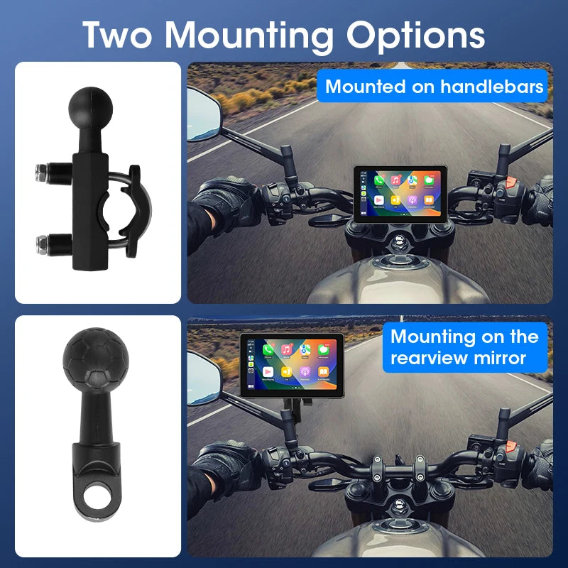 Srnubi 7 inch Portable Motorcycle DVR LCD Display GPS IPX7 Waterproof For Wireless Apple CarPlay Android Auto Airplay Monitor